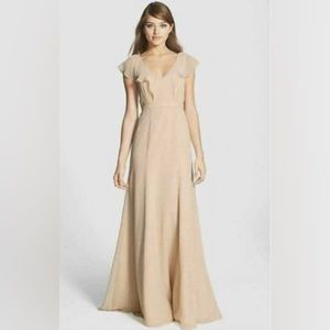 JENNY YOO COLLECTION Cecilia flutter sleeve gown in champagne size 4 EUC